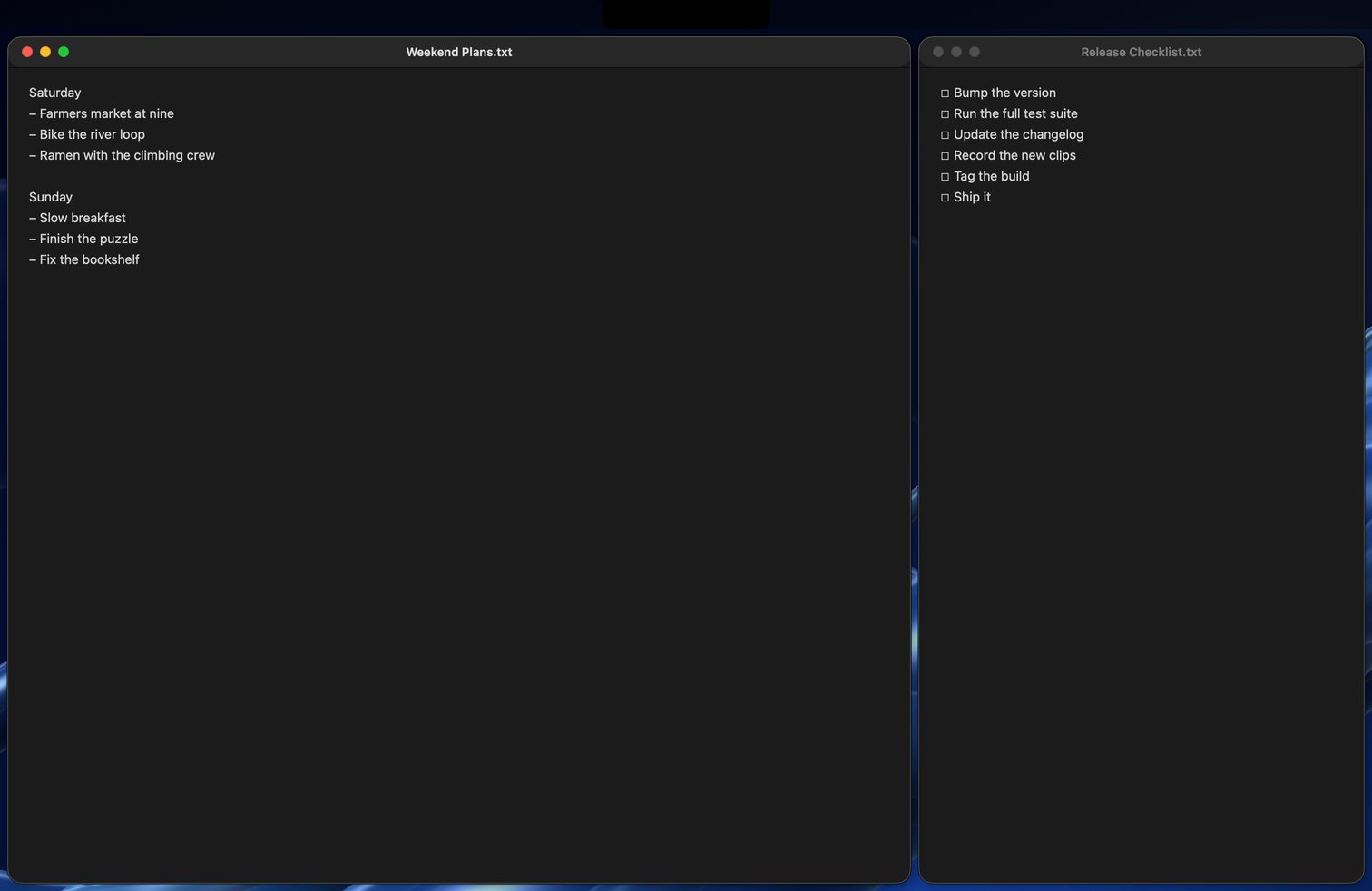 Recorded in Alkit: three windows snap to the center, to halves and to thirds, and end at two thirds and one third.